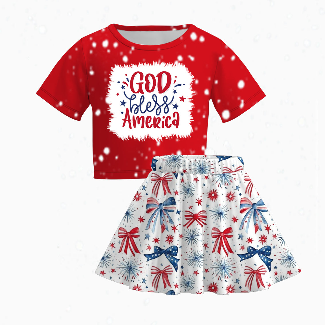 Girls July 4th Sibling Matching Red Blue Bow Clothes