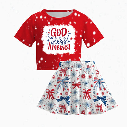 Girls July 4th Sibling Matching Red Blue Bow Clothes