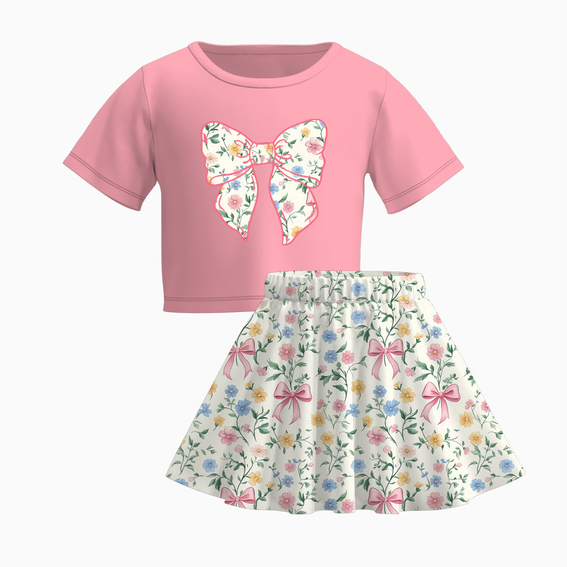 Girls Summer Sibling Matching Pink Bow Floral Clothes