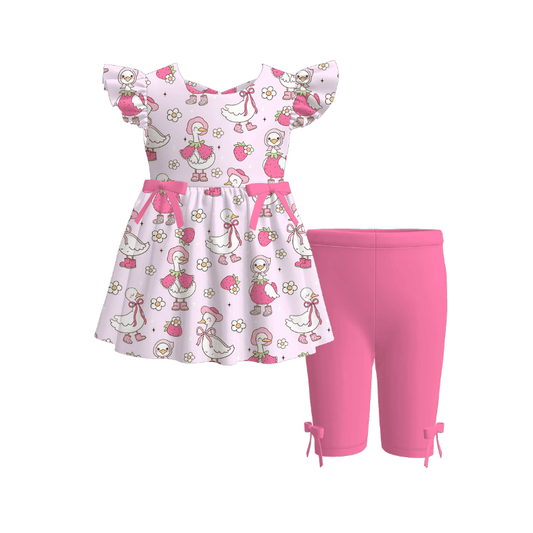 Girls Summer Silly Goose Pink Bow Short Set