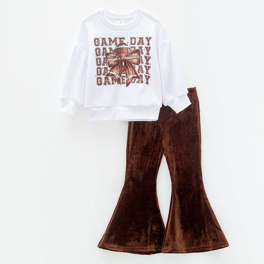 Girls Fall Thanksgiving GAMEDAY Football Bow Pant Set