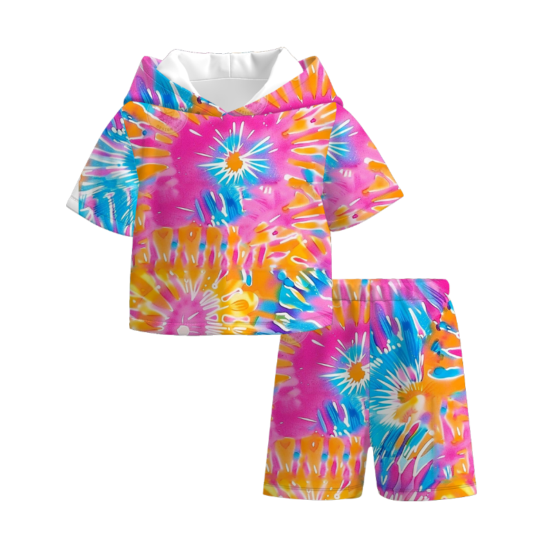 Girls Summer Tie-Dye Sport Hoodies Short Set