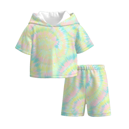 Girls Summer Tie-Dye Sport Hoodies Short Set