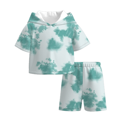 Girls Summer Tie-Dye Sport Hoodies Short Set