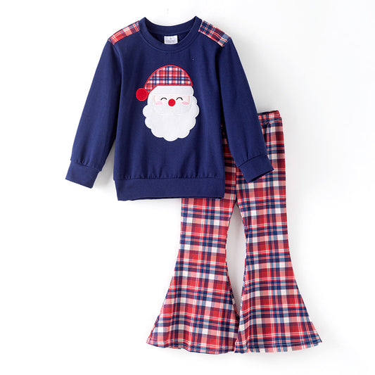 Girls Christmas Pant Set– Santa Claus Embroidery Top & Pant