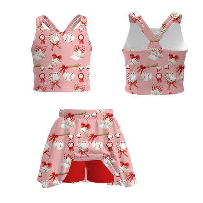 Girls Summer Outdoor Sport Soft Athletic Skirt Set