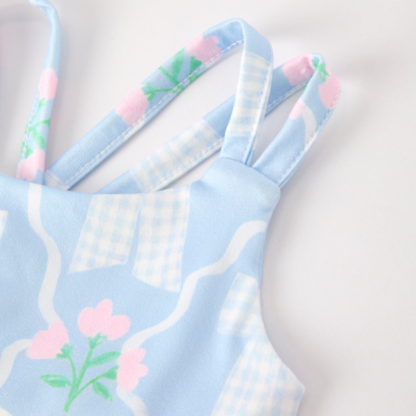 Girls Summer Blue Pink Bow Print Athletic Ruffled Skirt Set