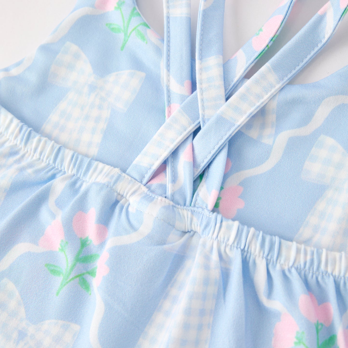 Girls Summer Blue Pink Bow Print Athletic Ruffled Skirt Set