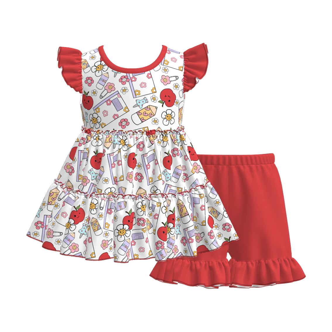 Girls Summer Back To School Patchwork Short Set