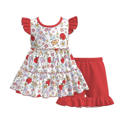 Girls Summer Back To School Patchwork Short Set