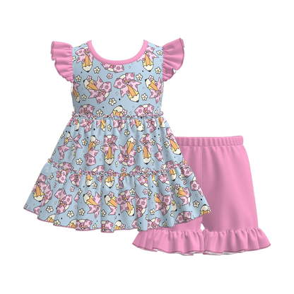 Girls Summer Back To School Patchwork Short Set