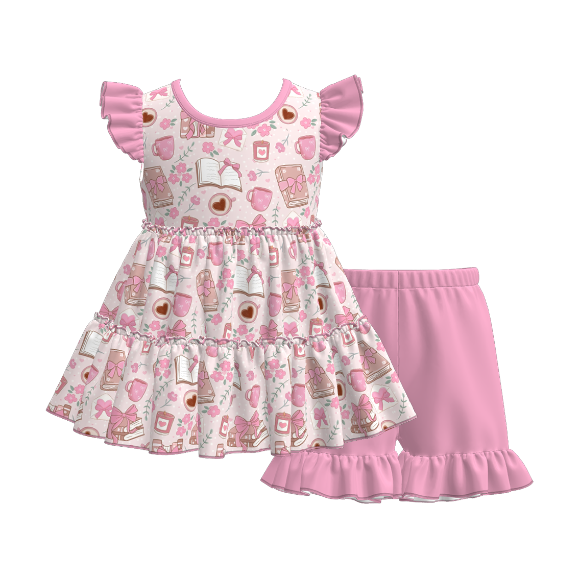 Girls Summer Back To School Patchwork Short Set