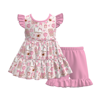 Girls Summer Back To School Patchwork Short Set