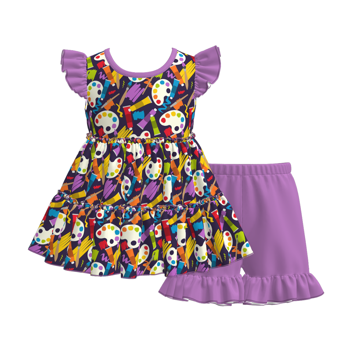 Girls Summer Back To School Patchwork Short Set