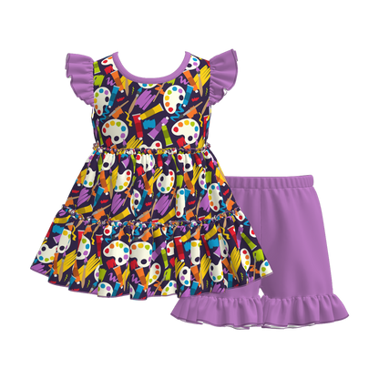 Girls Summer Back To School Patchwork Short Set