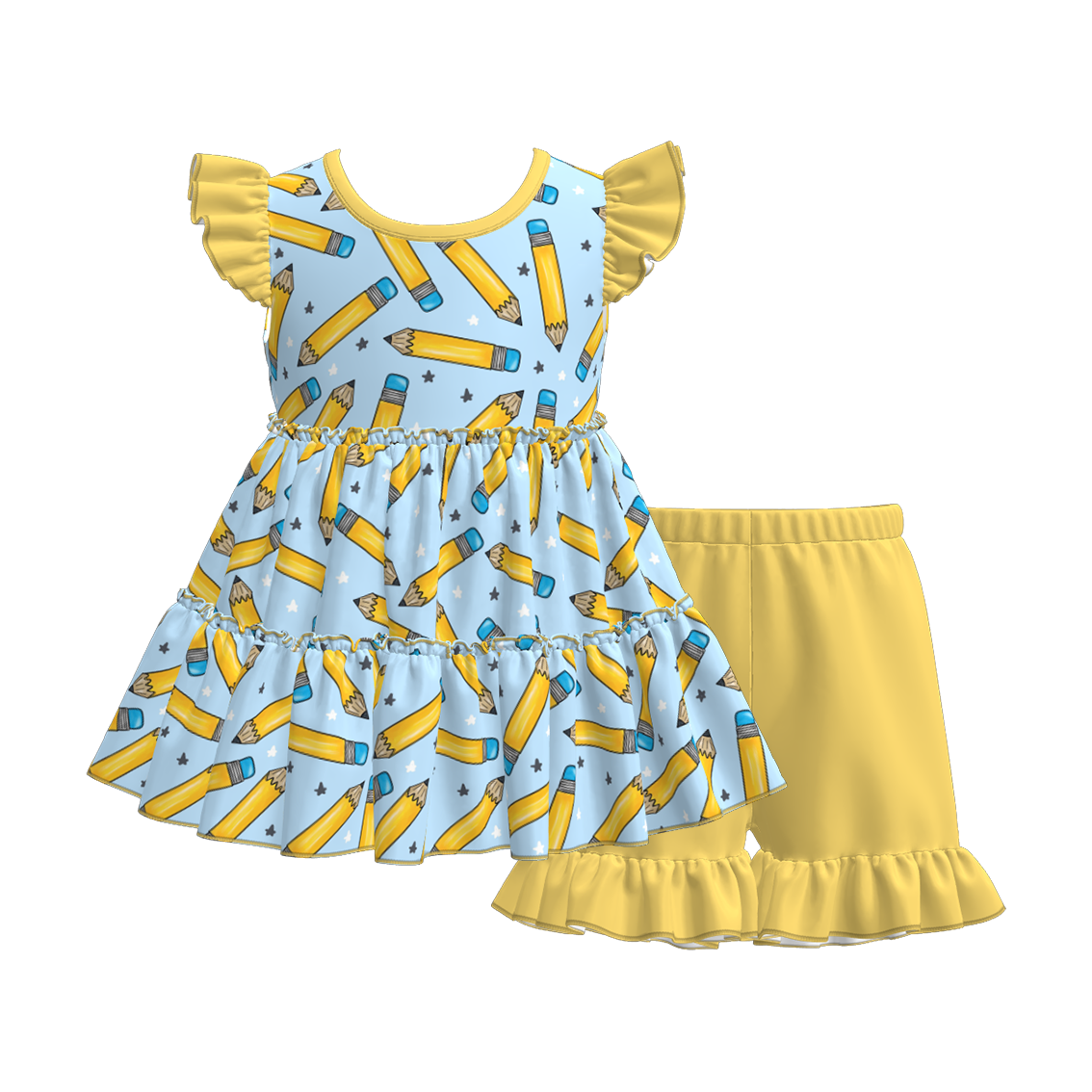 Girls Summer Back To School Patchwork Short Set