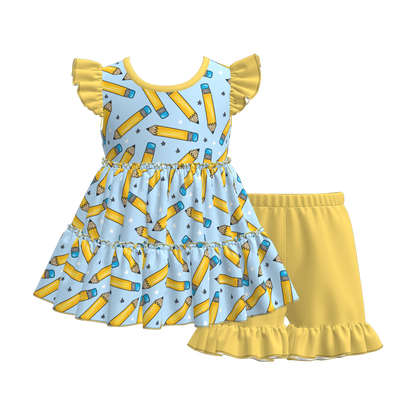 Girls Summer Back To School Patchwork Short Set