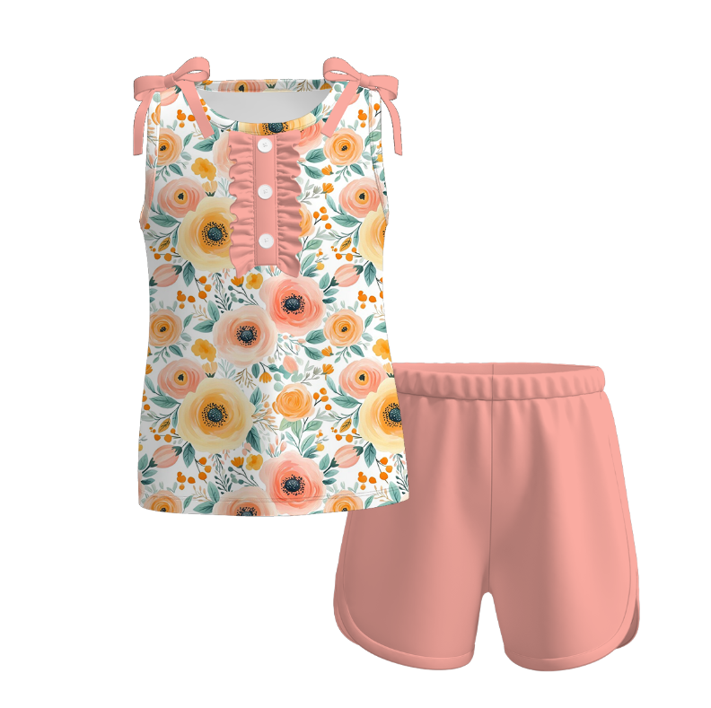 Mommy And Me Summer Coral Yellow Floral Matching Dress Set