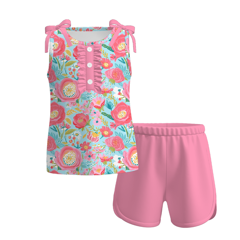 Mommy And Me Summer Coral Blue Floral Matching Dress Set