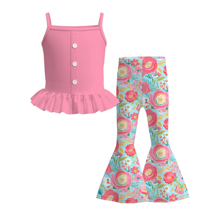 Mommy And Me Summer Coral Blue Floral Matching Dress Set