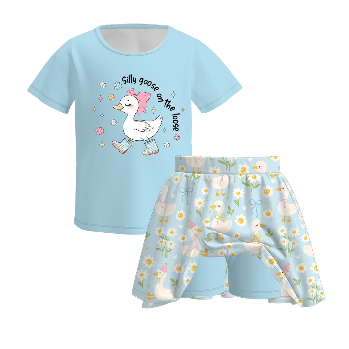 Girls Summer Boutique Cute Silly Goose Outdoor Skirt Set