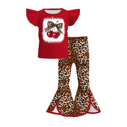 Girls Summer Boutique Cute Cherry Print Bell Pant Set