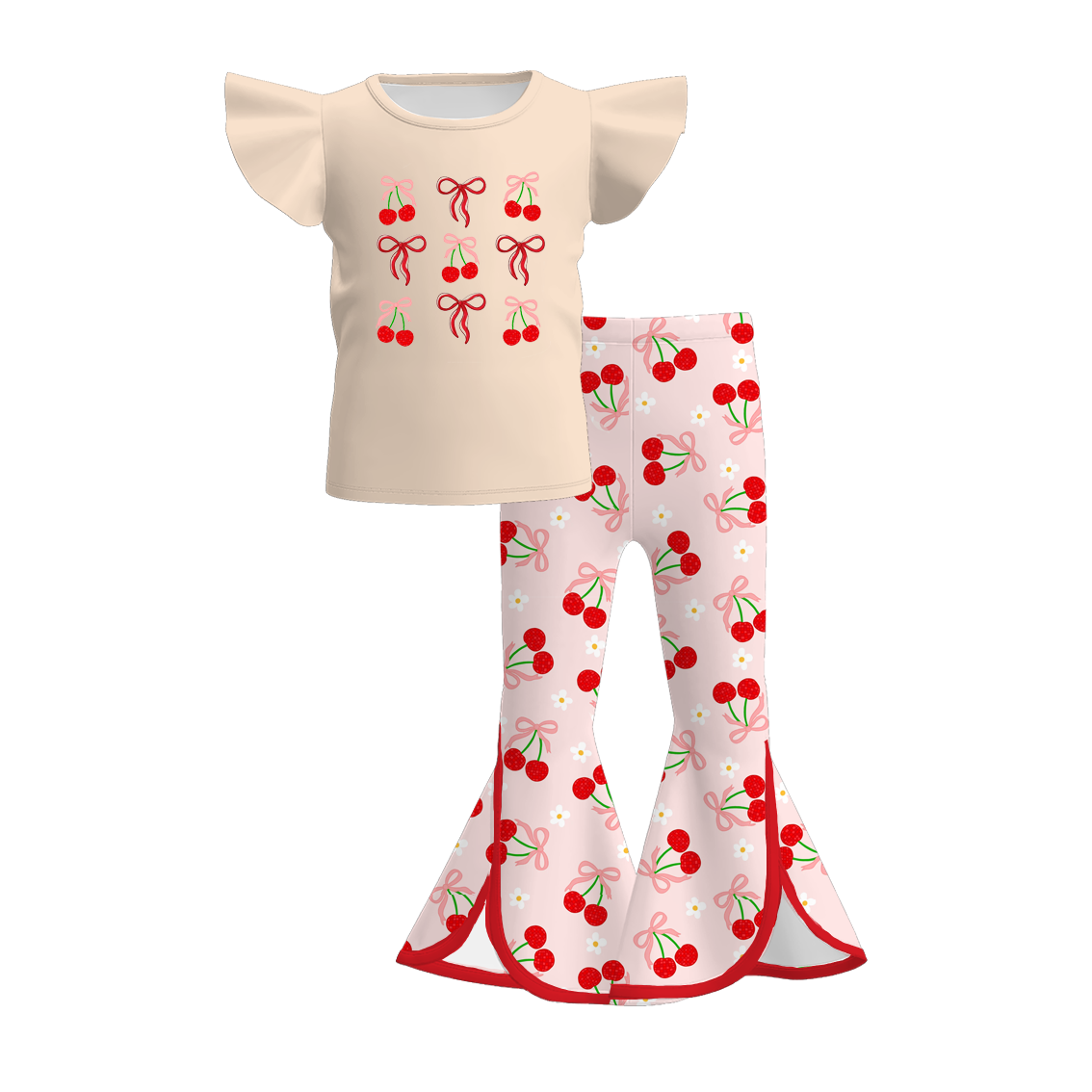 Girls Summer Boutique Cute Cherry Print Bell Pant Set
