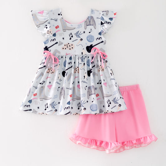 Girls Summer Music Song Fashion Print Short Set