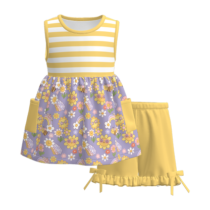 Siblings Girls Summer Yellow Grey FloralMatching Clothes