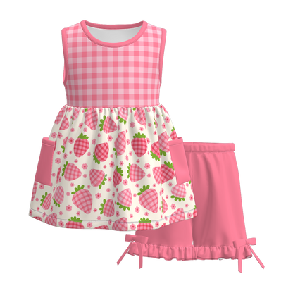 Siblings Girls Summer Strawberry Matching Clothes