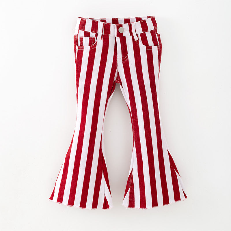 Girls Christmas Fall Red Stripes Denim Bell Pant Jean