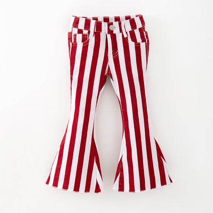 Girls Christmas Fall Red Stripes Denim Bell Pant Jean