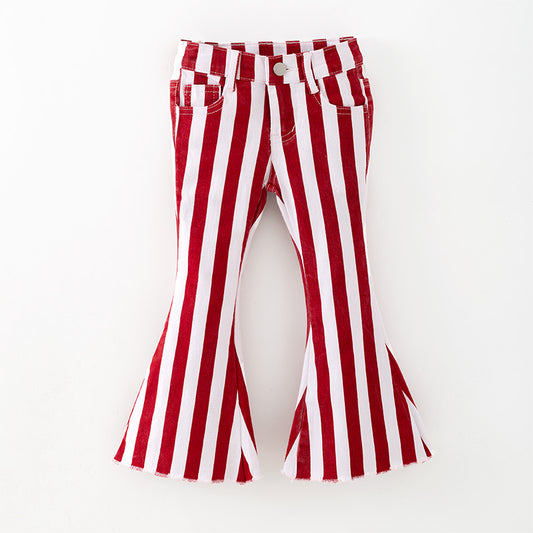 Girls Christmas Fall Red Stripes Denim Bell Pant Jean