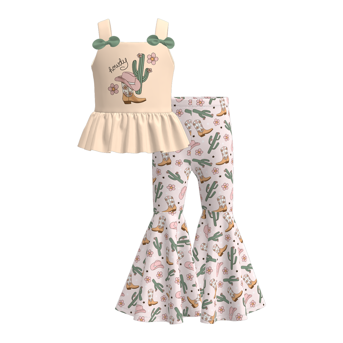 Girls Summer Wild Boots Cactus Print Sleeveless Top Set
