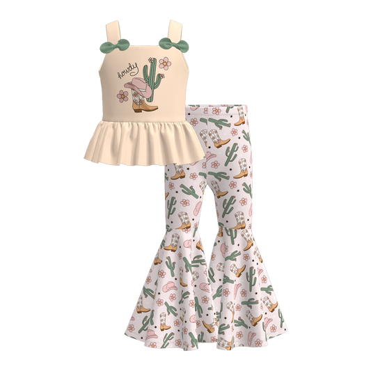 Girls Summer Wild Boots Cactus Print Sleeveless Top Set