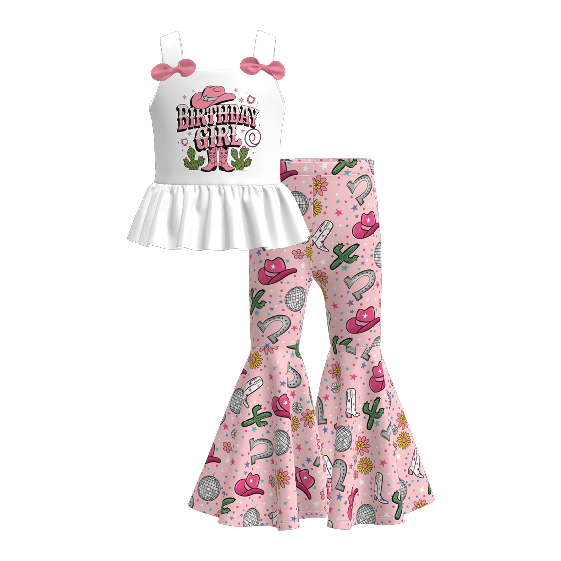 Girls Summer Wild Boots Cactus Print Sleeveless Top Set