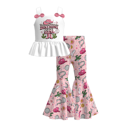 Girls Summer Wild Boots Cactus Print Sleeveless Top Set