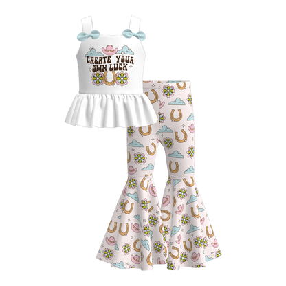 Girls Summer Wild Boots Cactus Print Sleeveless Top Set
