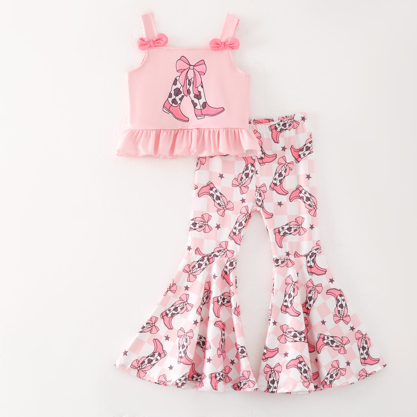 Girls Summer Wild Boots Cactus Print Sleeveless Top Set