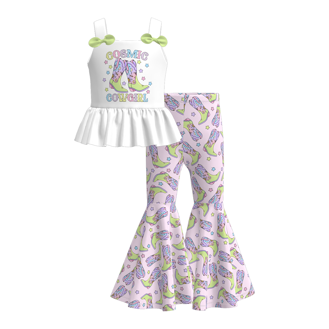 Girls Summer Wild Boots Cactus Print Sleeveless Top Set