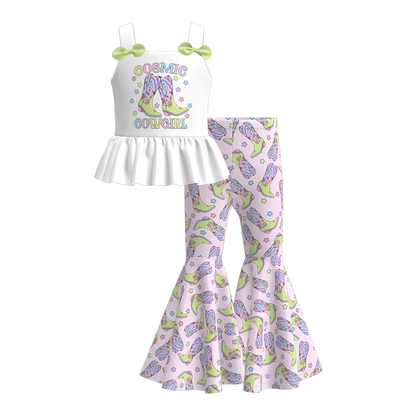 Girls Summer Wild Boots Cactus Print Sleeveless Top Set