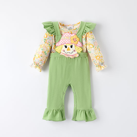Baby Girls Fall Thanksgiving Scarecrow Applique Romper Set