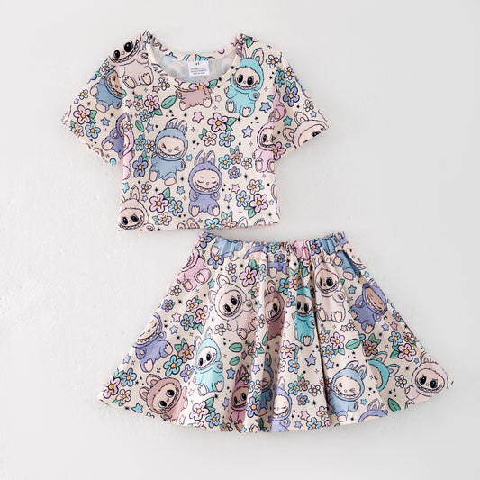 Girls Summer Hot Seller Cartoon Flower Print Skirt Set