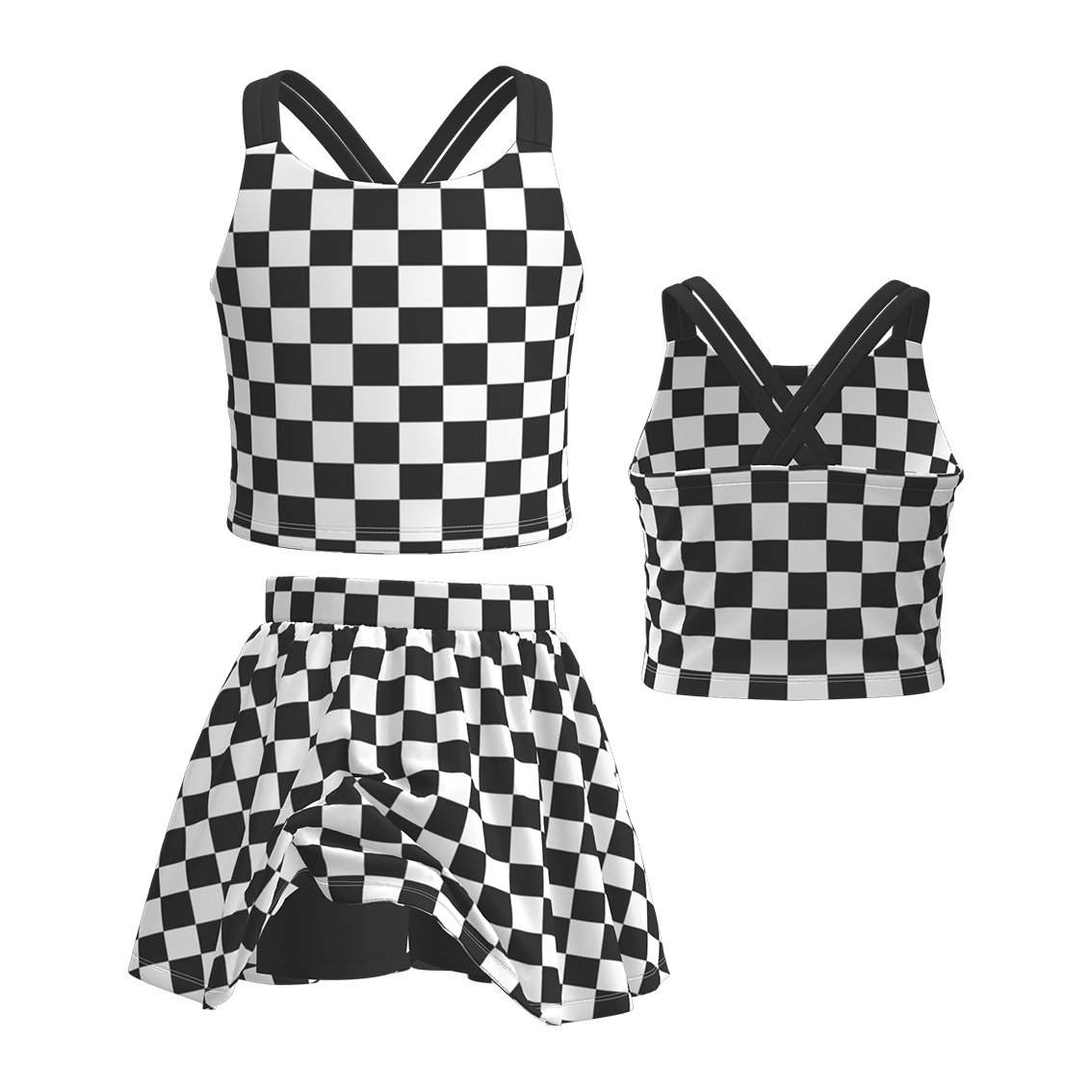 Girls Summer Muti-Colors Plaid Athletic Skirt Set