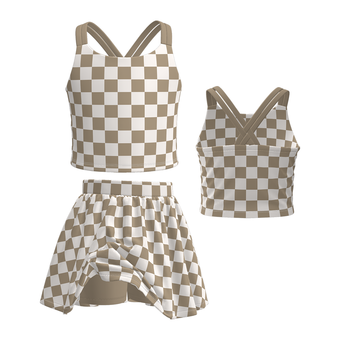 Girls Summer Muti-Colors Plaid Athletic Skirt Set
