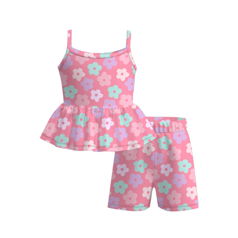 Girls Summer Plaid Floral Slip Short Set