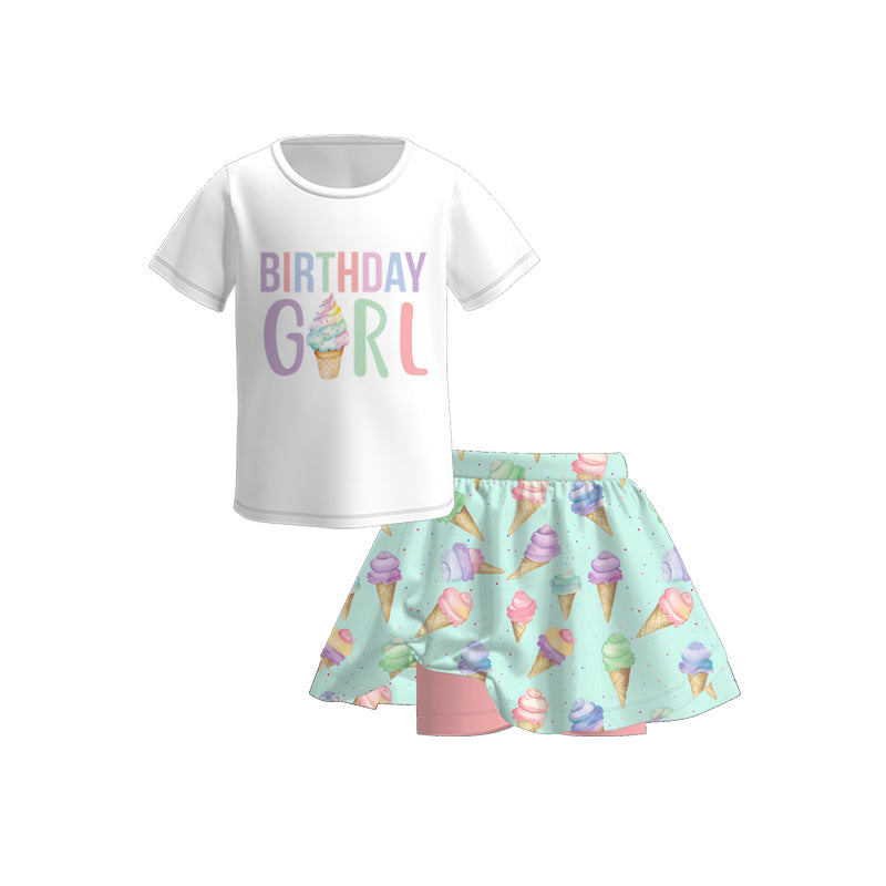 Girls Summer Birthday Print Fashion Boutique Skirt Set