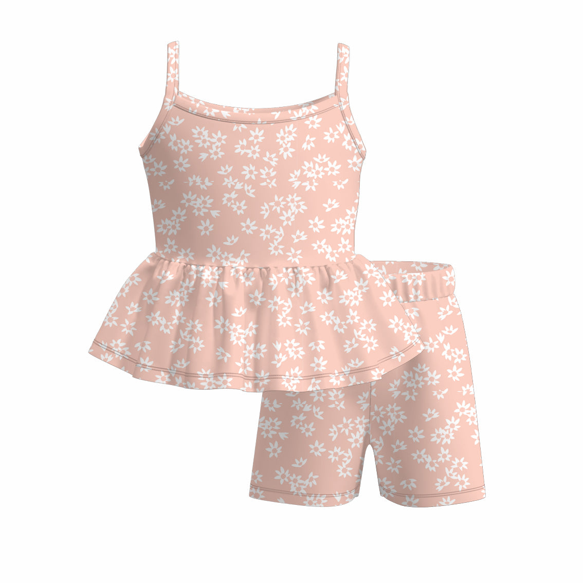 Girls Summer Plaid Floral Slip Short Set