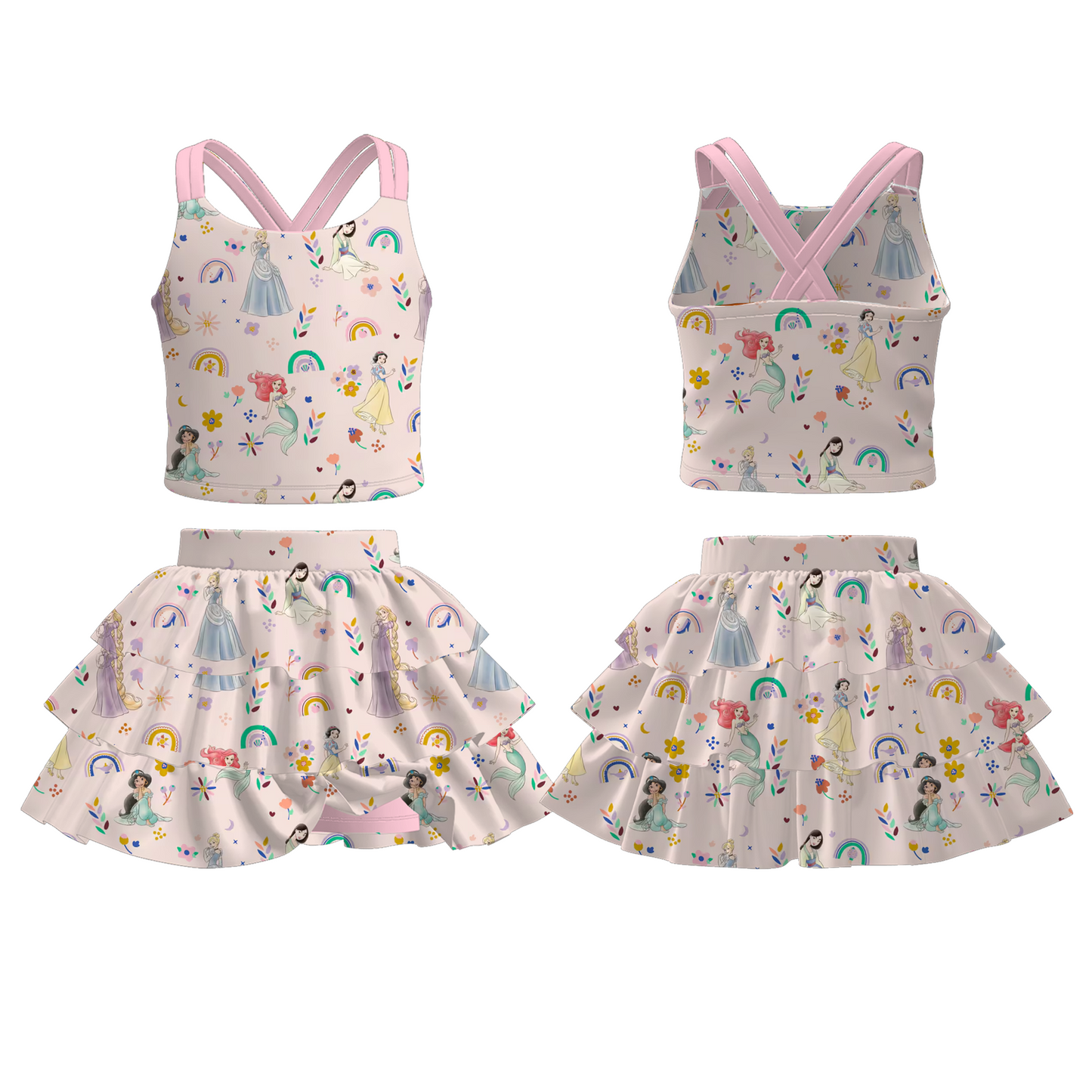 Girls Summer Princess Character Printed Skirt Set Collection