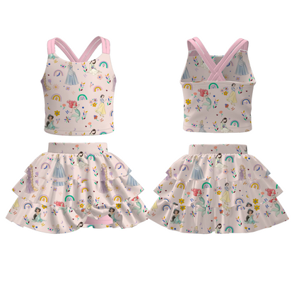 Girls Summer Princess Character Printed Skirt Set Collection